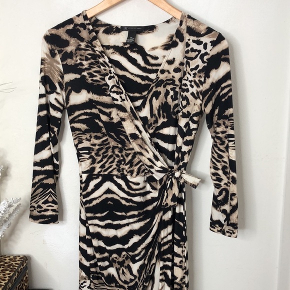 INC Animal Print  Leopard Tiger‎ Zebra Safari Stretch Knit Wrap Dress Sz XS - Picture 8 of 12